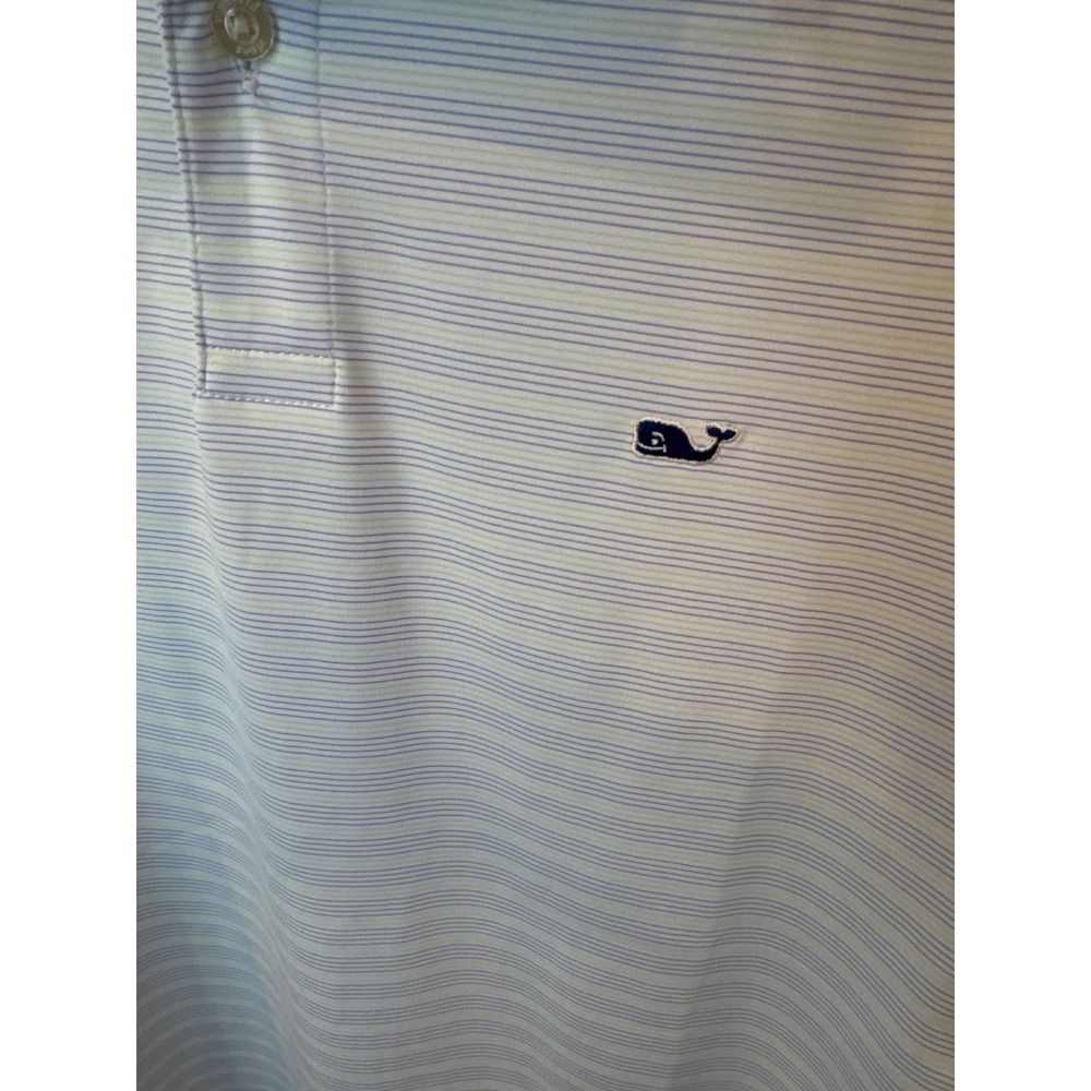 Vineyard Vines St Jean Stripe Performance Polo Shirt Aqua Blue Whale Logo Mens M - Picture 2 of 4